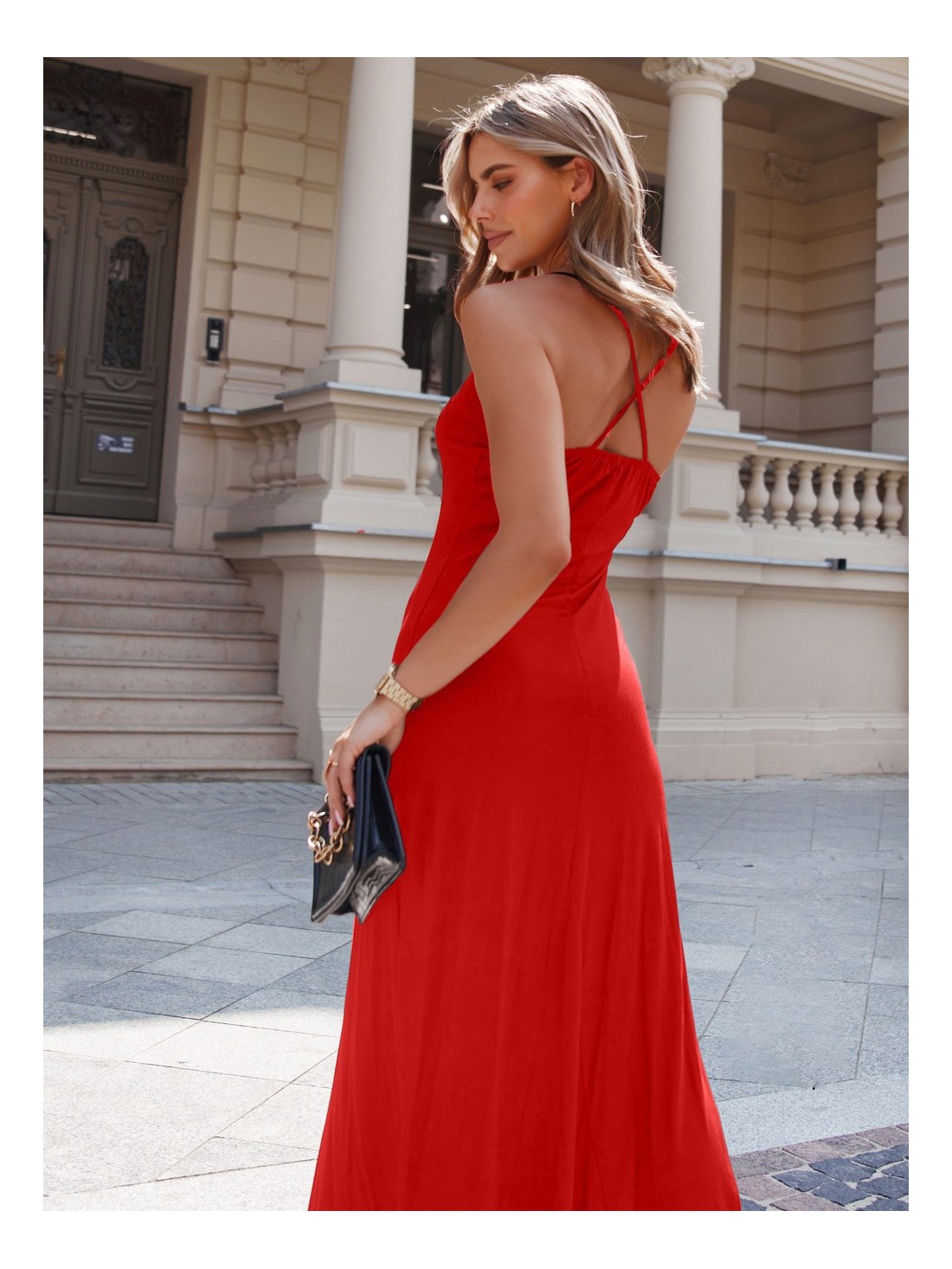 Red summer maxi dress with straps FG670 - Online store - Boutique